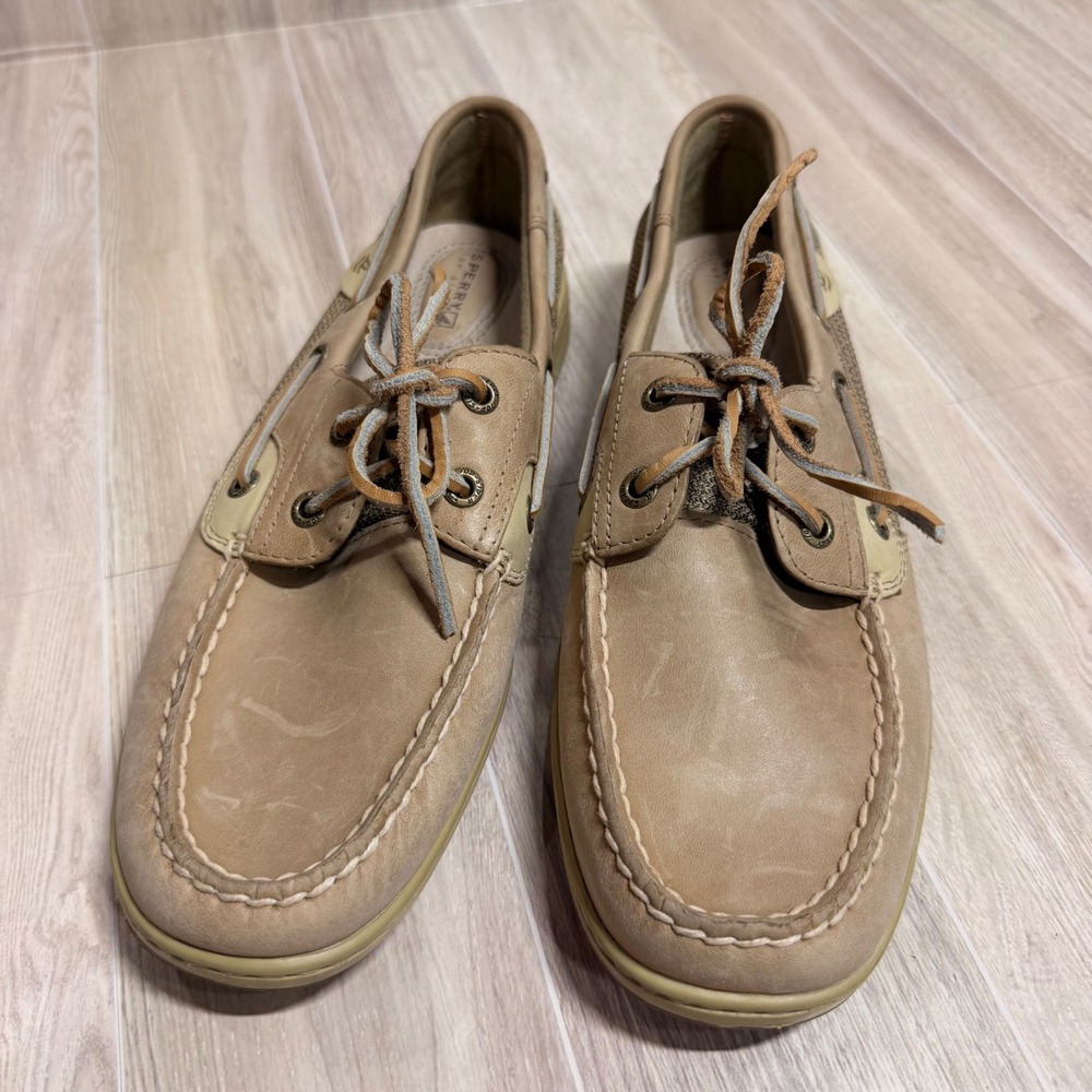 Sperry Top-Sider Womens 9.5M Tan Leather Mesh Boat Shoes Loafers 9276619